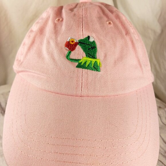 Kermit the Frog Sipping Tea Women's Pink Baseball Hat Adjustable Strap Back OS - Picture 2 of 10